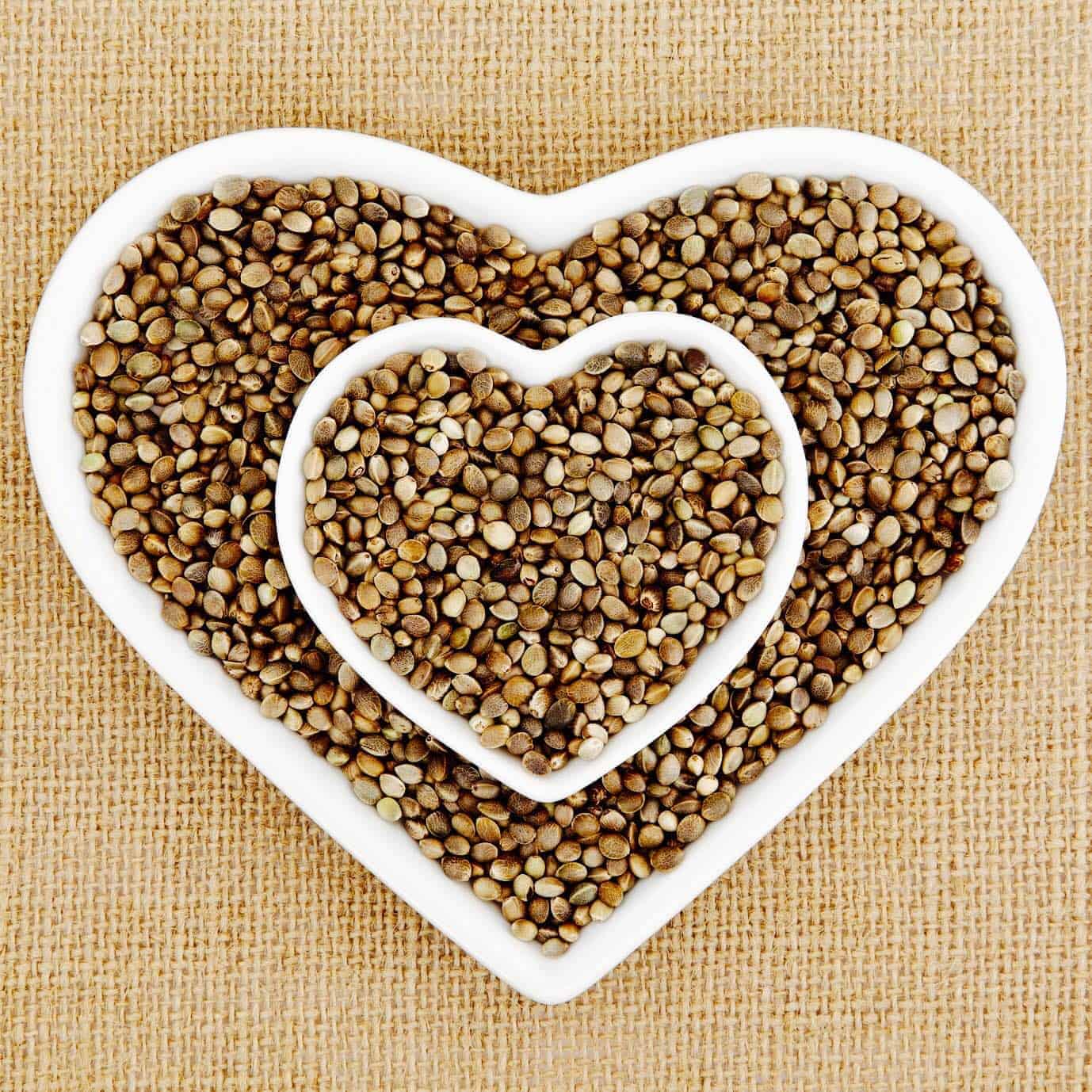 hemp seeds in heart bowl