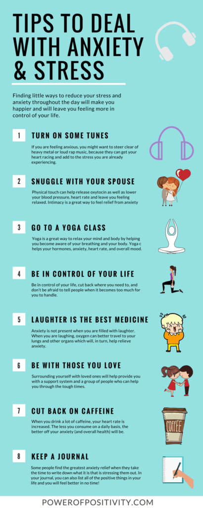 Tips to deal with anxiety & stress infographic